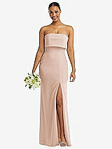 Front View Thumbnail - Cameo Strapless Overlay Bodice Crepe Maxi Dress with Front Slit