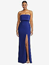 Alt View 1 Thumbnail - Cobalt Blue Strapless Overlay Bodice Crepe Maxi Dress with Front Slit