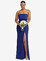 Alt View 2 Thumbnail - Cobalt Blue Strapless Overlay Bodice Crepe Maxi Dress with Front Slit