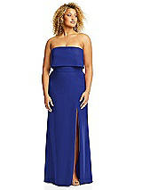 Alt View 3 Thumbnail - Cobalt Blue Strapless Overlay Bodice Crepe Maxi Dress with Front Slit