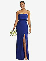 Front View Thumbnail - Cobalt Blue Strapless Overlay Bodice Crepe Maxi Dress with Front Slit