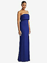 Side View Thumbnail - Cobalt Blue Strapless Overlay Bodice Crepe Maxi Dress with Front Slit