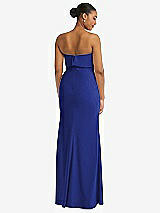 Rear View Thumbnail - Cobalt Blue Strapless Overlay Bodice Crepe Maxi Dress with Front Slit
