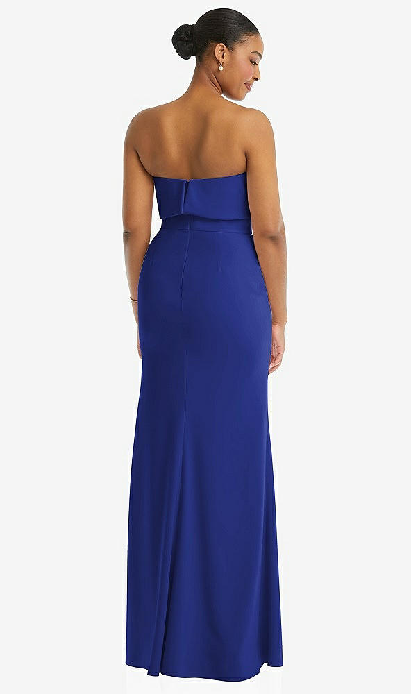 Back View - Cobalt Blue Strapless Overlay Bodice Crepe Maxi Dress with Front Slit