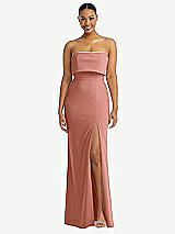 Alt View 1 Thumbnail - Desert Rose Strapless Overlay Bodice Crepe Maxi Dress with Front Slit