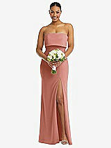 Alt View 2 Thumbnail - Desert Rose Strapless Overlay Bodice Crepe Maxi Dress with Front Slit