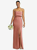 Front View Thumbnail - Desert Rose Strapless Overlay Bodice Crepe Maxi Dress with Front Slit