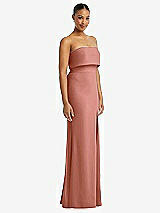 Side View Thumbnail - Desert Rose Strapless Overlay Bodice Crepe Maxi Dress with Front Slit