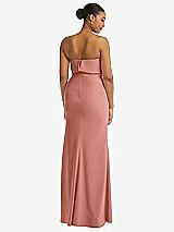 Rear View Thumbnail - Desert Rose Strapless Overlay Bodice Crepe Maxi Dress with Front Slit