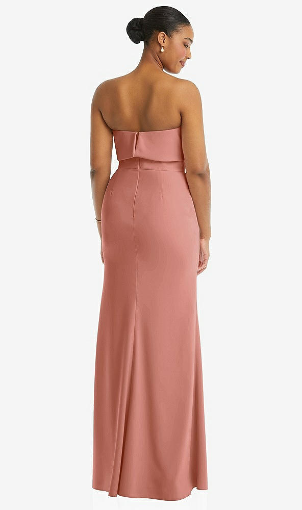Back View - Desert Rose Strapless Overlay Bodice Crepe Maxi Dress with Front Slit
