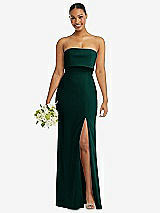 Front View Thumbnail - Evergreen Strapless Overlay Bodice Crepe Maxi Dress with Front Slit