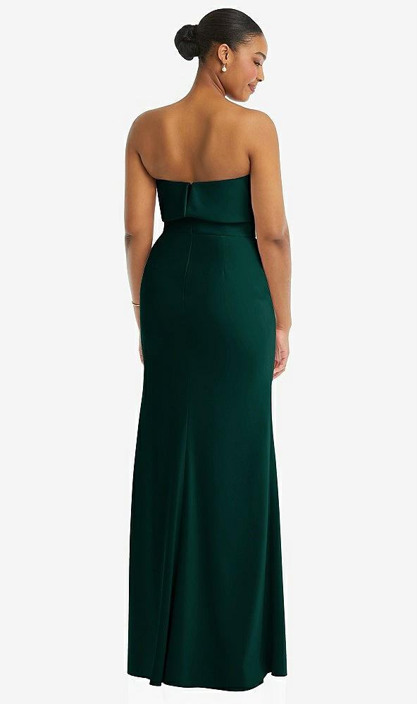 Back View - Evergreen Strapless Overlay Bodice Crepe Maxi Dress with Front Slit
