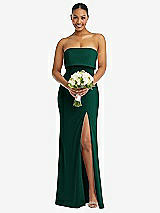 Alt View 2 Thumbnail - Hunter Green Strapless Overlay Bodice Crepe Maxi Dress with Front Slit