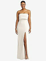 Alt View 1 Thumbnail - Ivory Strapless Overlay Bodice Crepe Maxi Dress with Front Slit
