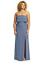 Alt View 3 Thumbnail - Larkspur Blue Strapless Overlay Bodice Crepe Maxi Dress with Front Slit