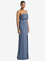 Side View Thumbnail - Larkspur Blue Strapless Overlay Bodice Crepe Maxi Dress with Front Slit