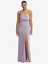 Alt View 1 Thumbnail - Lilac Haze Strapless Overlay Bodice Crepe Maxi Dress with Front Slit