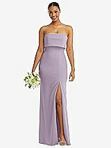 Front View Thumbnail - Lilac Haze Strapless Overlay Bodice Crepe Maxi Dress with Front Slit