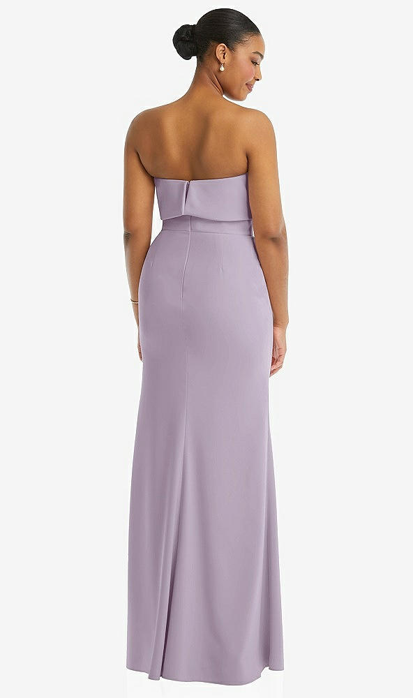 Back View - Lilac Haze Strapless Overlay Bodice Crepe Maxi Dress with Front Slit