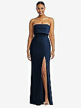 Alt View 1 Thumbnail - Midnight Navy Strapless Overlay Bodice Crepe Maxi Dress with Front Slit