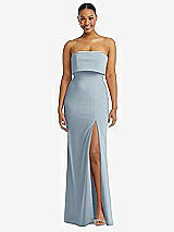 Alt View 1 Thumbnail - Mist Strapless Overlay Bodice Crepe Maxi Dress with Front Slit
