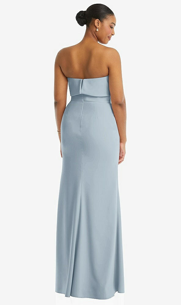 Back View - Mist Strapless Overlay Bodice Crepe Maxi Dress with Front Slit