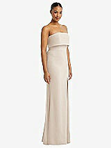 Side View Thumbnail - Oat Strapless Overlay Bodice Crepe Maxi Dress with Front Slit