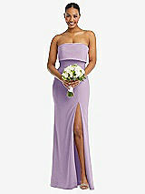 Alt View 2 Thumbnail - Pale Purple Strapless Overlay Bodice Crepe Maxi Dress with Front Slit