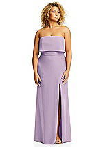 Alt View 3 Thumbnail - Pale Purple Strapless Overlay Bodice Crepe Maxi Dress with Front Slit