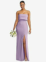 Front View Thumbnail - Pale Purple Strapless Overlay Bodice Crepe Maxi Dress with Front Slit