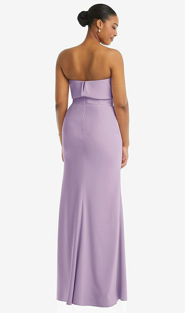 Back View - Pale Purple Strapless Overlay Bodice Crepe Maxi Dress with Front Slit