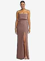 Alt View 1 Thumbnail - Sienna Strapless Overlay Bodice Crepe Maxi Dress with Front Slit