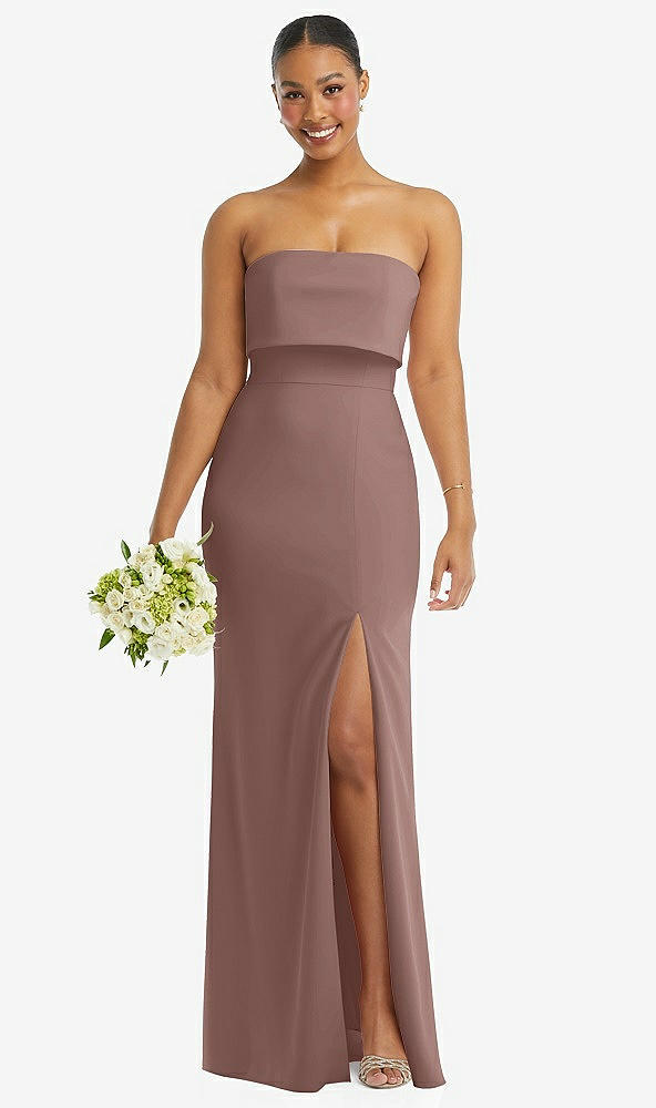Front View - Sienna Strapless Overlay Bodice Crepe Maxi Dress with Front Slit