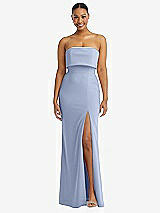 Alt View 1 Thumbnail - Sky Blue Strapless Overlay Bodice Crepe Maxi Dress with Front Slit