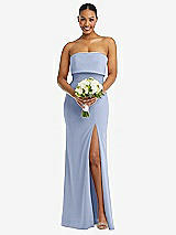 Alt View 2 Thumbnail - Sky Blue Strapless Overlay Bodice Crepe Maxi Dress with Front Slit