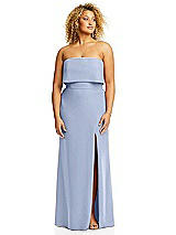 Alt View 3 Thumbnail - Sky Blue Strapless Overlay Bodice Crepe Maxi Dress with Front Slit