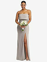Alt View 2 Thumbnail - Taupe Strapless Overlay Bodice Crepe Maxi Dress with Front Slit