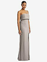 Side View Thumbnail - Taupe Strapless Overlay Bodice Crepe Maxi Dress with Front Slit