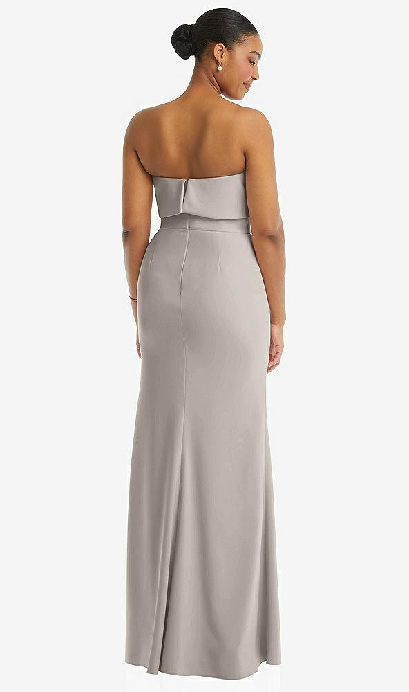 Back View - Taupe Strapless Overlay Bodice Crepe Maxi Dress with Front Slit