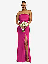 Alt View 2 Thumbnail - Think Pink Strapless Overlay Bodice Crepe Maxi Dress with Front Slit