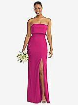 Front View Thumbnail - Think Pink Strapless Overlay Bodice Crepe Maxi Dress with Front Slit