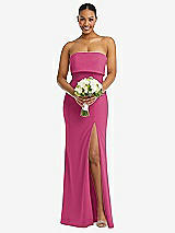 Alt View 2 Thumbnail - Tea Rose Strapless Overlay Bodice Crepe Maxi Dress with Front Slit