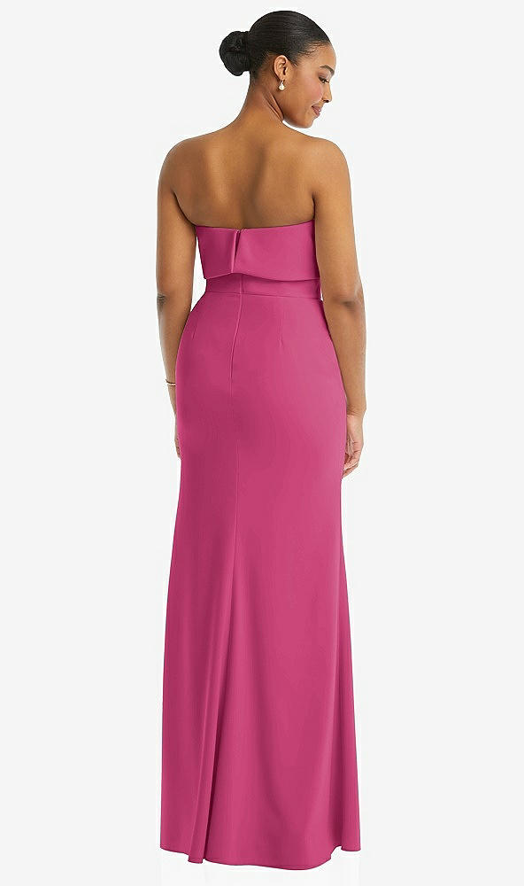 Back View - Tea Rose Strapless Overlay Bodice Crepe Maxi Dress with Front Slit