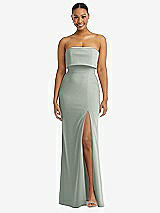 Alt View 1 Thumbnail - Willow Green Strapless Overlay Bodice Crepe Maxi Dress with Front Slit