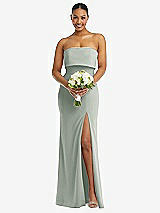 Alt View 2 Thumbnail - Willow Green Strapless Overlay Bodice Crepe Maxi Dress with Front Slit