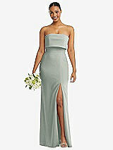 Front View Thumbnail - Willow Green Strapless Overlay Bodice Crepe Maxi Dress with Front Slit