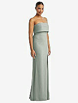 Side View Thumbnail - Willow Green Strapless Overlay Bodice Crepe Maxi Dress with Front Slit