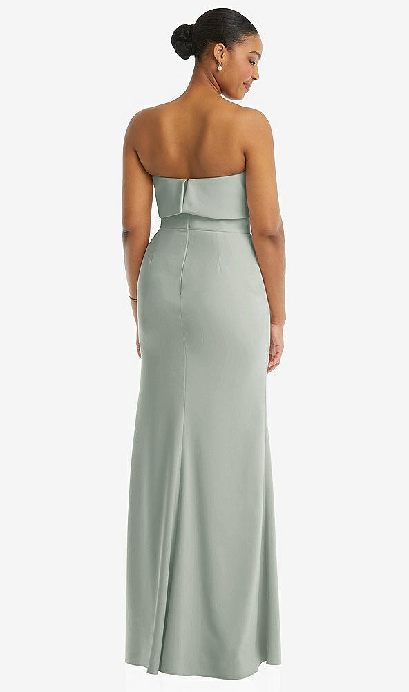 Back View - Willow Green Strapless Overlay Bodice Crepe Maxi Dress with Front Slit