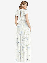 Rear View Thumbnail - Bleu Garden Flutter Sleeve Jewel Neck Chiffon Maxi Dress with Tiered Ruffle Skirt