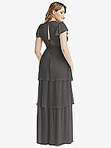 Rear View Thumbnail - Caviar Gray Flutter Sleeve Jewel Neck Chiffon Maxi Dress with Tiered Ruffle Skirt